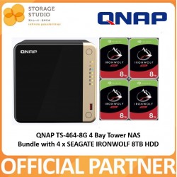 QNAP TS-464 4 Bay Tower NAS Bundle with 4 x 8TB SEAGATE IronWolf NAS Hard Disk. Singapore Local Warranty 3 Years